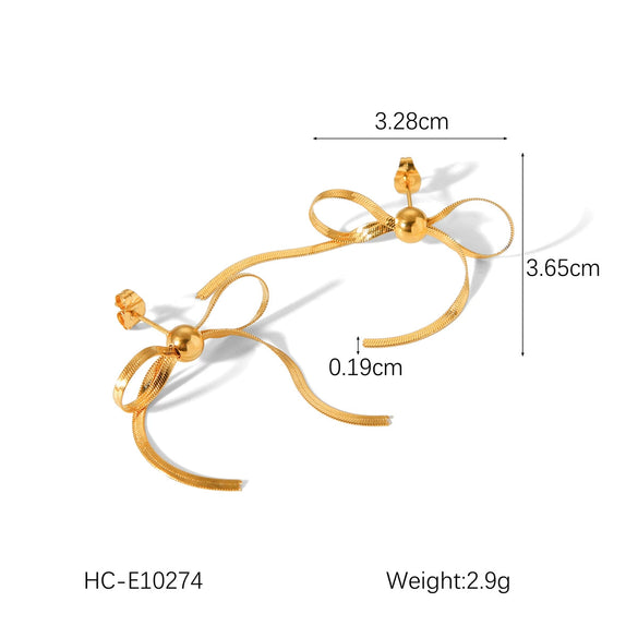 Wholesale Women's Stainless Steel Bow Geometric Earrings With Electroplating
