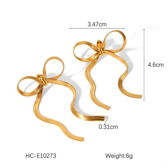 Wholesale Women's Stainless Steel Bow Geometric Earrings With Electroplating