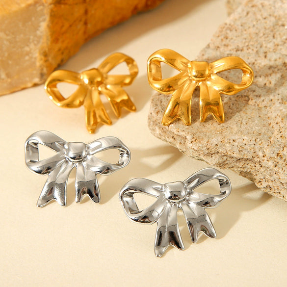 Wholesale Women's Stainless Steel Bow Geometric Electroplated Earrings