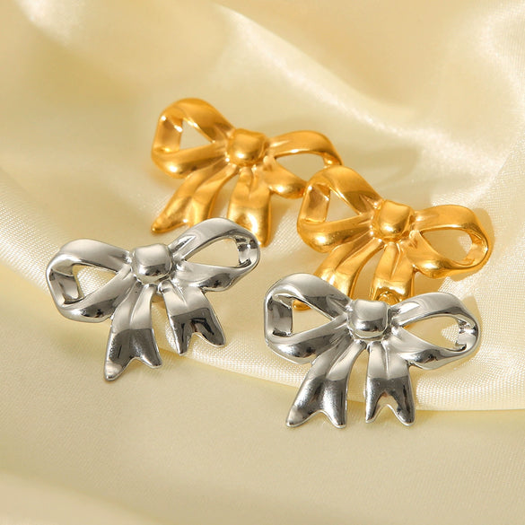 Wholesale Women's Stainless Steel Bow Geometric Electroplated Earrings