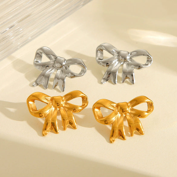 Wholesale Women's Stainless Steel Bow Geometric Electroplated Earrings