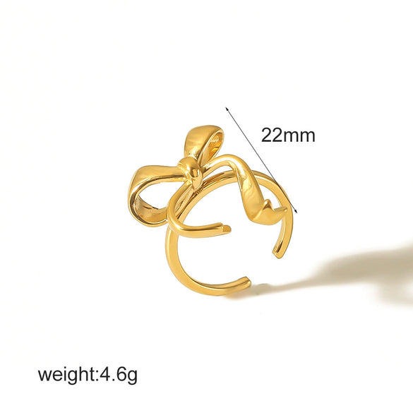 Wholesale Women's Stainless Steel Bow Geometric Highend Niche Opening Design Ring With Electroplating