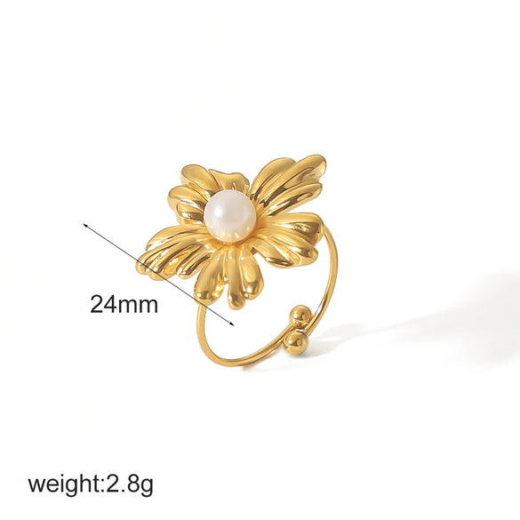 Wholesale Women's Stainless Steel Bow Geometric Highend Niche Opening Design Ring With Electroplating