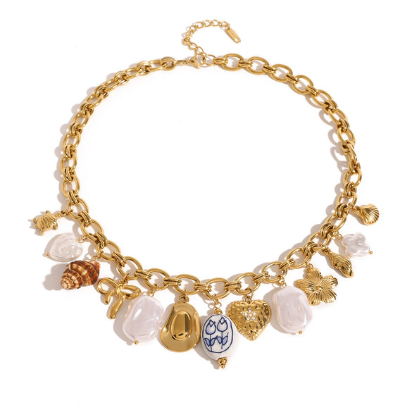 Wholesale Women's Stainless Steel Bow Love Pendant Necklace With Pearl Animal Pattern And Electroplating