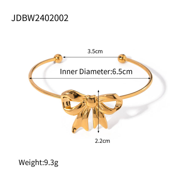 Wholesale Women's Stainless Steel Bow Open Bracelet Jewelry With 18K Gold Electroplating