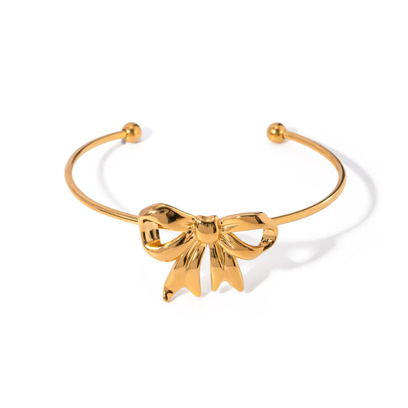 Wholesale Women's Stainless Steel Bow Open Bracelet Jewelry With 18K Gold Electroplating