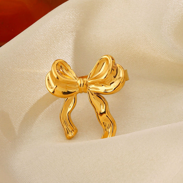 Wholesale Women's Stainless Steel Bow Ring Handmade Polished 18K Gold Plated