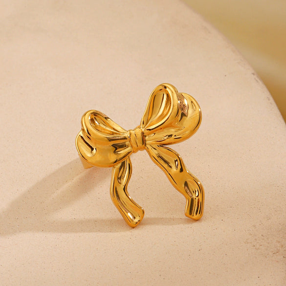 Wholesale Women's Stainless Steel Bow Ring Handmade Polished 18K Gold Plated