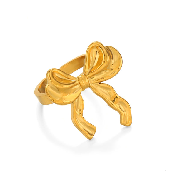 Wholesale Women's Stainless Steel Bow Ring Handmade Polished 18K Gold Plated