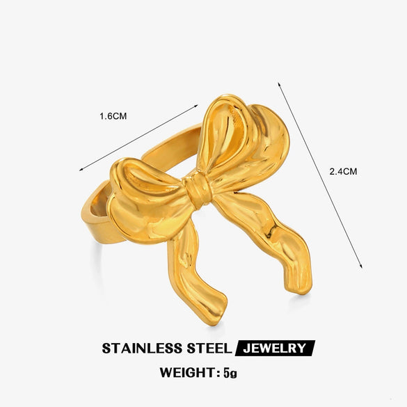 Wholesale Women's Stainless Steel Bow Ring Handmade Polished 18K Gold Plated