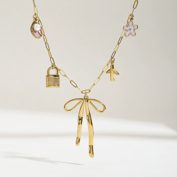 Wholesale Women's Stainless Steel Bow Shaped Jewelry With 18K Gold Electroplating Quiet And Minimalist Design
