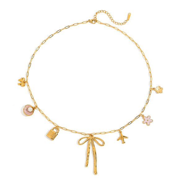 Wholesale Women's Stainless Steel Bow Shaped Jewelry With 18K Gold Electroplating Quiet And Minimalist Design