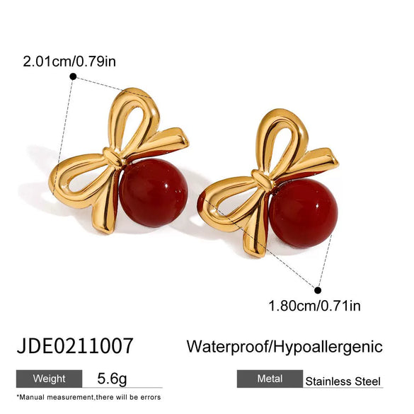 Wholesale Women's Stainless Steel Bow Tie Retro Style Electroplated Earrings Jewelry