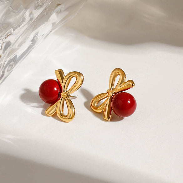 Wholesale Women's Stainless Steel Bow Tie Retro Style Electroplated Earrings Jewelry