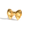 Wholesale Women's Stainless Steel Bow Tie Ring With Pvd Furnace Vacuum Real Gold Plating In Creamy Sweet Girl Style