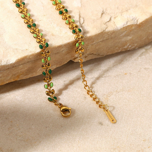 Wholesale Women's Stainless Steel Bracelet With Geometric Olive Leaf Design And 18K Gold Finish