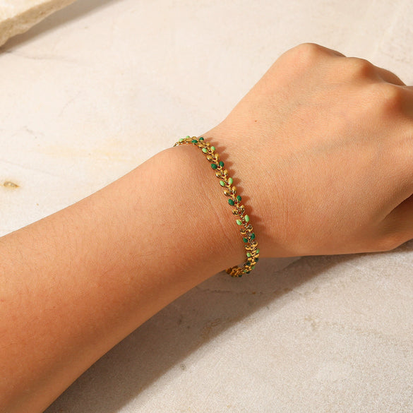 Wholesale Women's Stainless Steel Bracelet With Geometric Olive Leaf Design And 18K Gold Finish