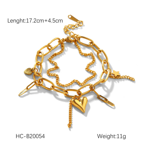 Wholesale Women's Stainless Steel Bracelet With Heart And Geometric Pattern Electroplated
