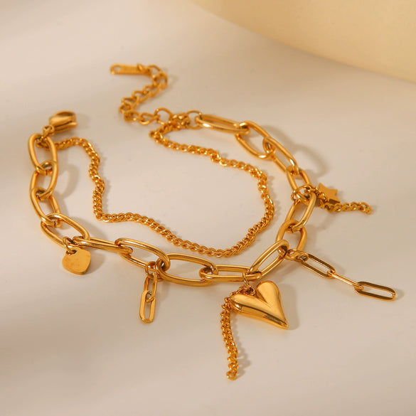 Wholesale Women's Stainless Steel Bracelet With Heart And Geometric Pattern Electroplated