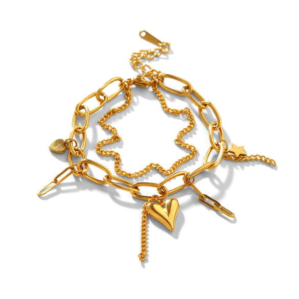 Wholesale Women's Stainless Steel Bracelet With Heart And Geometric Pattern Electroplated