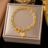 Wholesale Women's Stainless Steel Bracelet With Heartshaped And Ot Buckle Real Gold Plated Geometric Style Featuring Letters Numbers And Text