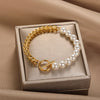Wholesale Women's Stainless Steel Bracelet With Personality Stitching Chain And Pearl O Buckle In Ins Niche Design