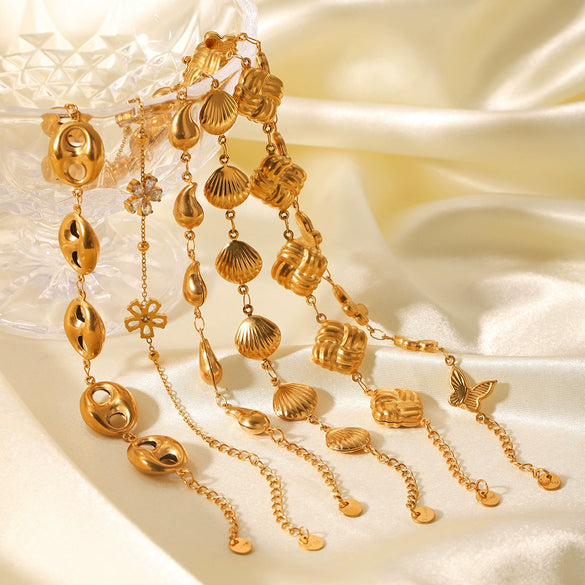 Wholesale Women's Stainless Steel Bracelet With Square Butterfly Shell Water Drop Zircon Flower Design And Electroplating Process