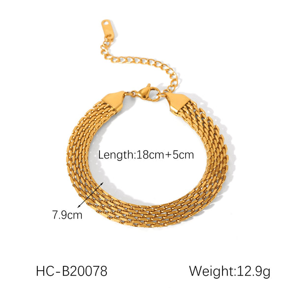 Wholesale Women's Stainless Steel Bracelet With Twist Chain Blade Chain Figaro Chain Snake Bone Chain In Geometric Design With 18K Gold Electroplating That Doesn't Fade