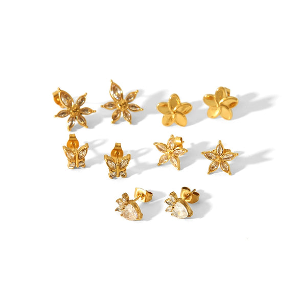 Wholesale Women's Stainless Steel Butterfly And Flower Pattern Electroplated Ear Jewelry