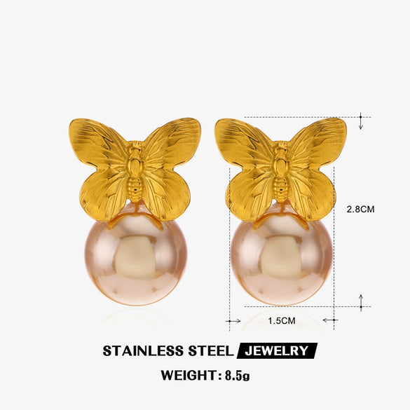 Wholesale Women's Stainless Steel Butterfly Animals Zodiac Electroplated Ear Studs