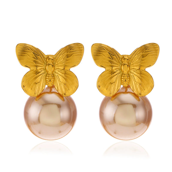 Wholesale Women's Stainless Steel Butterfly Animals Zodiac Electroplated Ear Studs