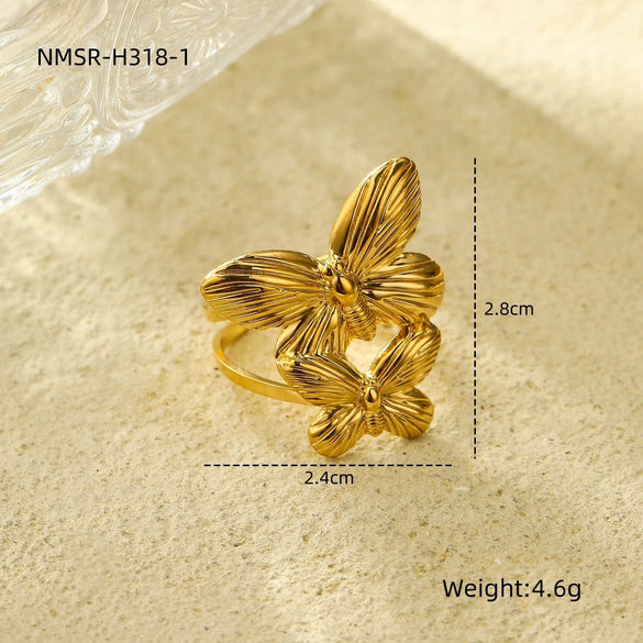 Wholesale Women's Stainless Steel Butterfly Ring Light Luxury Style Electroplated