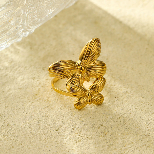 Wholesale Women's Stainless Steel Butterfly Ring Light Luxury Style Electroplated