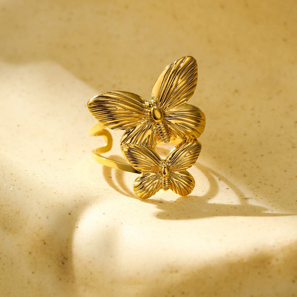 Wholesale Women's Stainless Steel Butterfly Ring Light Luxury Style Electroplated