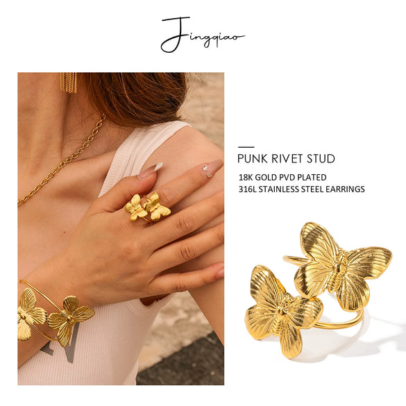 Wholesale Women's Stainless Steel Butterfly Ring With Animal Pattern And Electroplating Treatment Light Luxury Style
