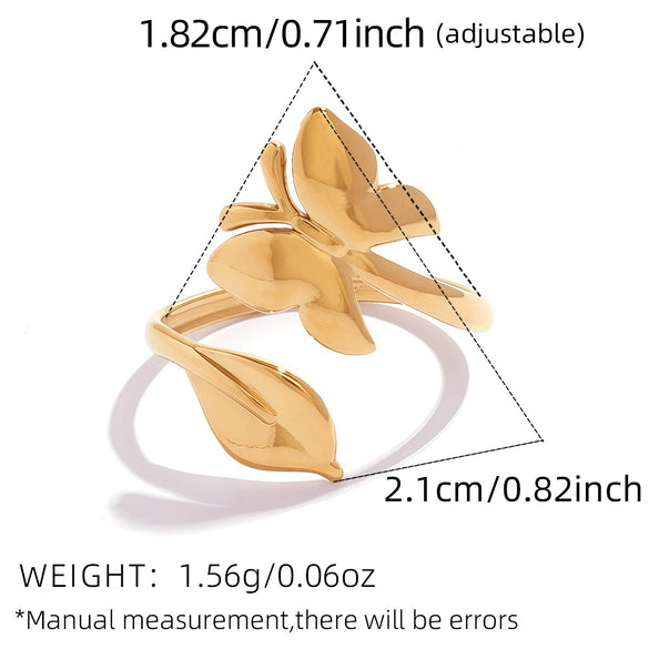 Wholesale Women's Stainless Steel Butterfly Ring With Pvd Furnace Vacuum Real Gold Plating And Ins Style