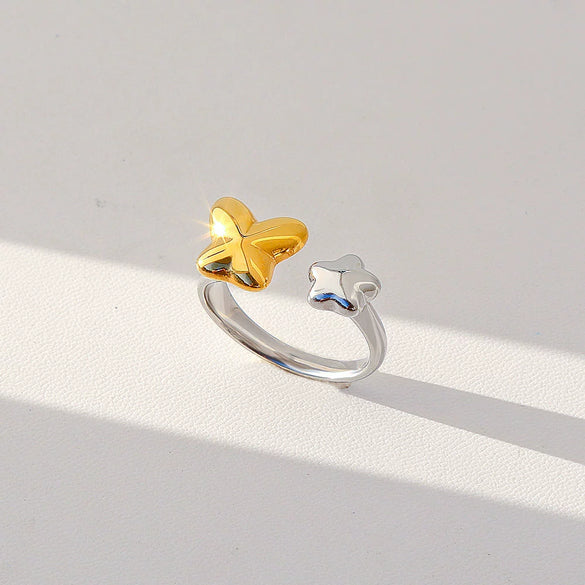 Wholesale Women's Stainless Steel Casting Electroplated Open Ring Set With Geometric And Flower Patterns