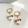 Wholesale Women's Stainless Steel Ceramic Earrings With Love Strawberry Butterfly And Teapot Patterns Electroplated