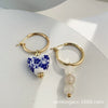 Wholesale Women's Stainless Steel Ceramic Earrings With Love Strawberry Butterfly And Teapot Patterns Electroplated