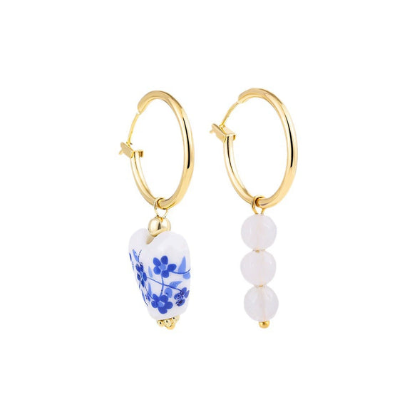 Wholesale Women's Stainless Steel Ceramic Earrings With Love Strawberry Butterfly And Teapot Patterns Electroplated