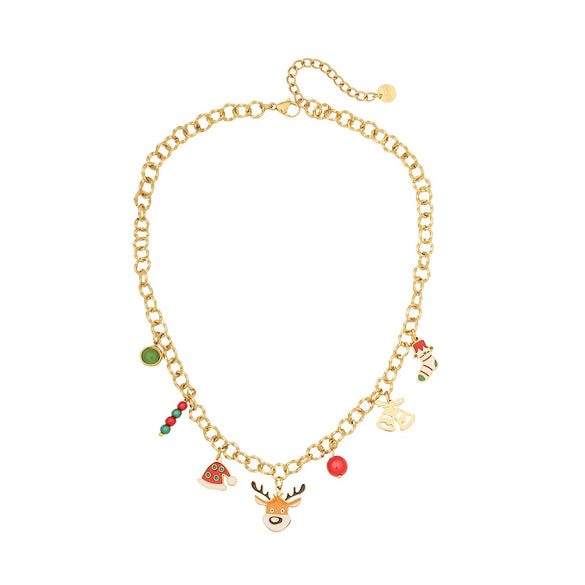 Wholesale Women's Stainless Steel Christmas Necklace With Sleigh Elk Pendant Electroplated Twist Chain New Fashion Jewelry