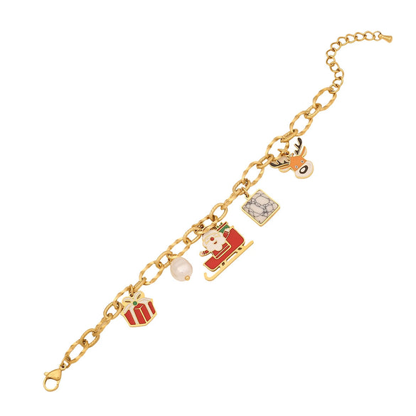 Wholesale Women's Stainless Steel Christmas Necklace With Sleigh Elk Pendant Electroplated Twist Chain New Fashion Jewelry