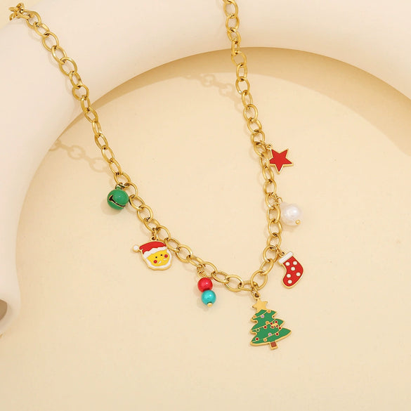 Wholesale Women's Stainless Steel Christmas Necklace With Sleigh Elk Pendant Electroplated Twist Chain New Fashion Jewelry