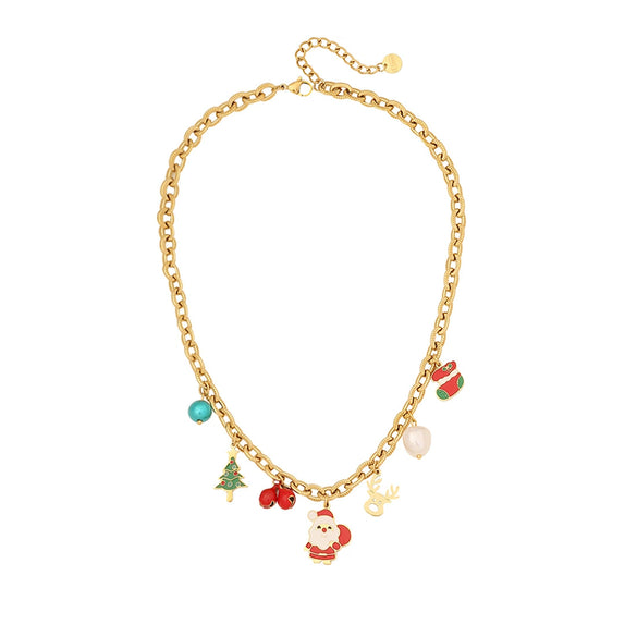 Wholesale Women's Stainless Steel Christmas Necklace With Sleigh Elk Pendant Electroplated Twist Chain New Fashion Jewelry