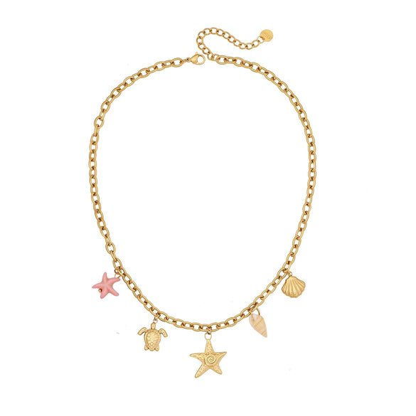 Wholesale Women's Stainless Steel Clavicle Chain Jewelry With Sun Portrait Star Moon Starfish Love Design In Star Shape And Electroplating Treatment