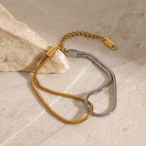 Wholesale Women's Stainless Steel Colorblock Geometric Bracelet With Electroplating Treatment