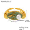 Wholesale Women's 316L Stainless Steel Colored Glaze Freshwater Pearls Geometric Fashion Relief Ring With Electroplating