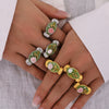 Wholesale Women's 316L Stainless Steel Colored Glaze Freshwater Pearls Geometric Fashion Relief Ring With Electroplating