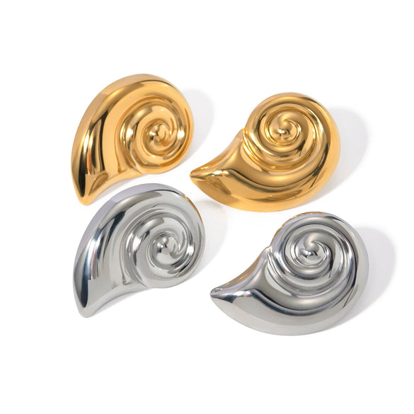 Wholesale Women's Stainless Steel Conch Spiral Pattern Vortex Shape Earrings With Animals Zodiac Style And Electroplating Treatment