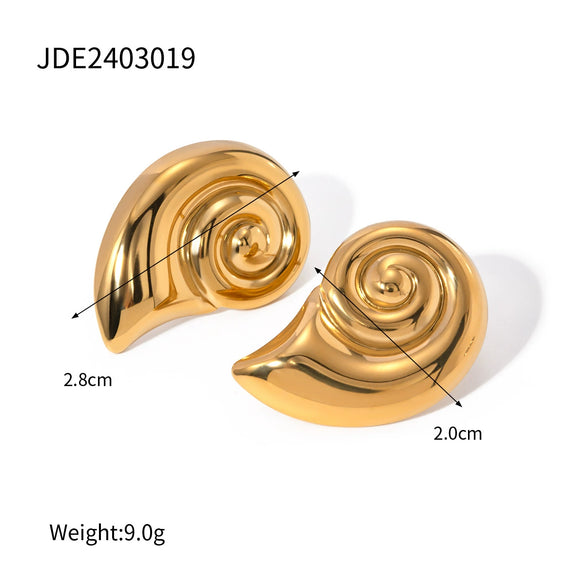 Wholesale Women's Stainless Steel Conch Spiral Pattern Vortex Shape Earrings With Animals Zodiac Style And Electroplating Treatment